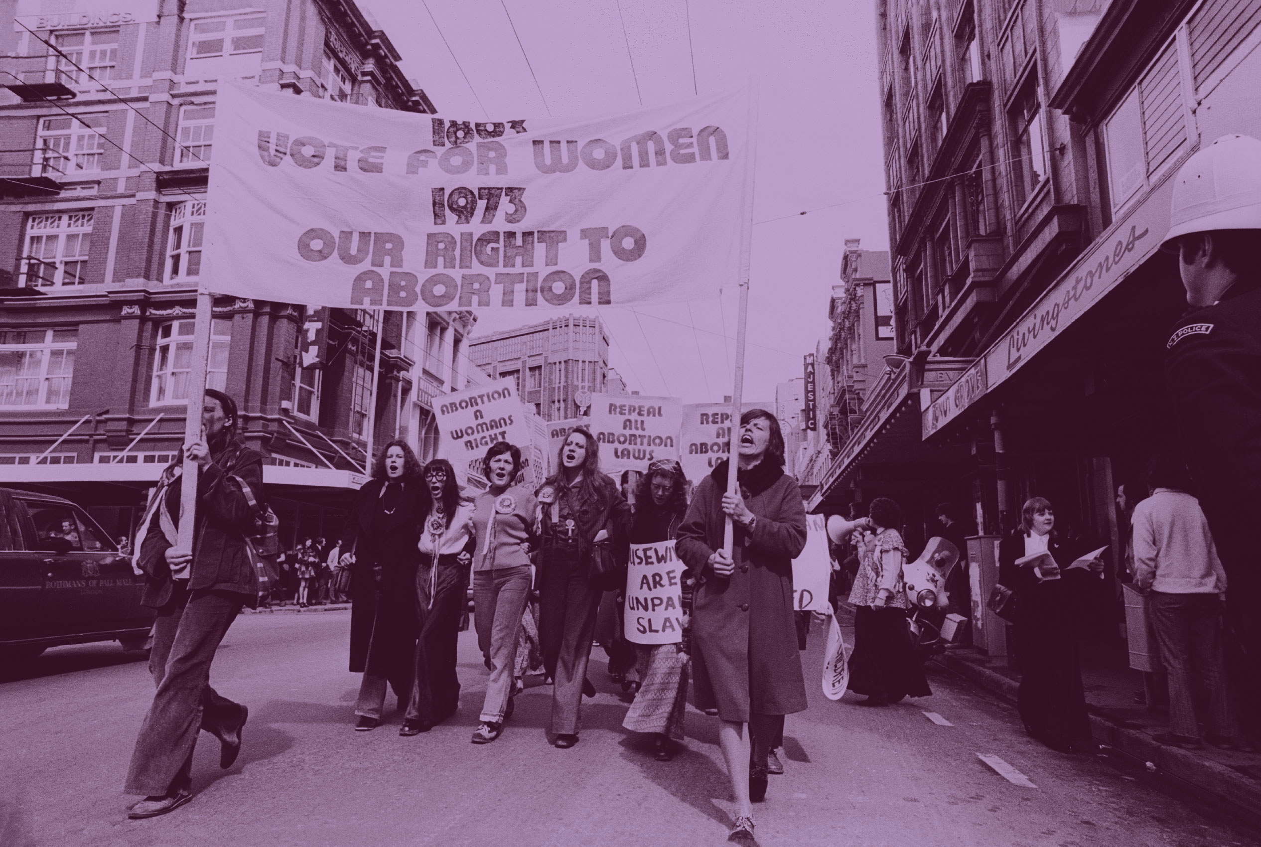 Women marching to protest against the abortion laws, Willis Street, Wellington, 1973, National Library of New Zealand